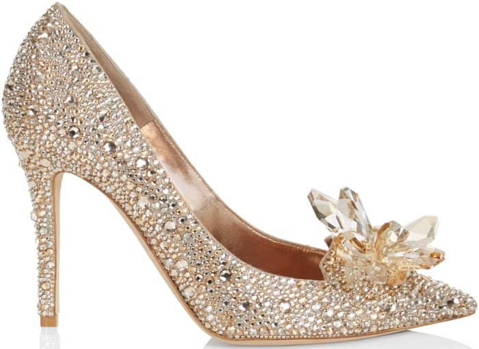 Jimmy Choo “Alia” crystal-covered pointy-toe pumps in golden mix
