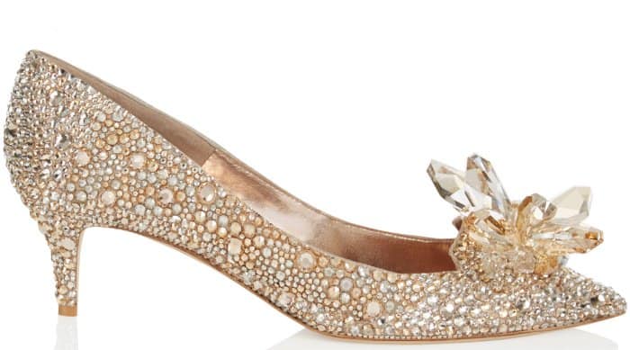 Jimmy Choo “Allure” crystal-covered pointy-toe pumps in golden mix