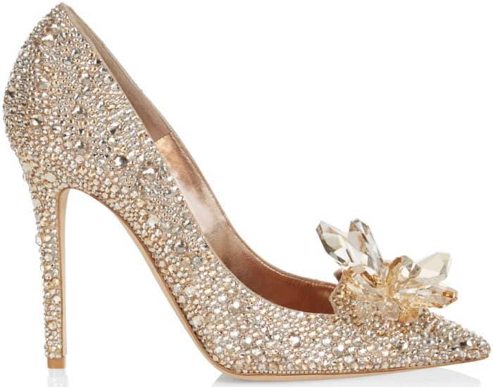 Jimmy Choo “Ari” crystal-covered pointy-toe pumps in golden mix