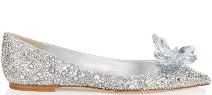 Jimmy Choo “Attila” crystal-covered pointy-toe flats in silver