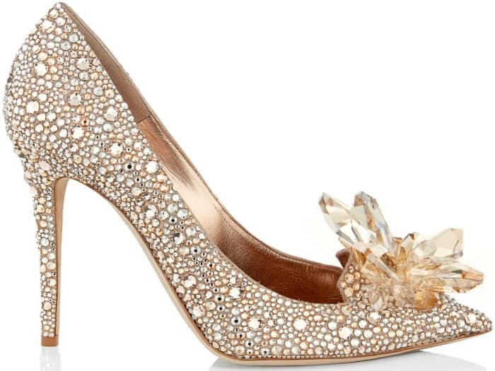 Jimmy Choo “Avril” crystal-covered pointy-toe pumps in golden mix