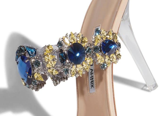 Rihanna x Manolo Blahnik “Bajan Princess” blue crystal and PVC detail high-heel mules
