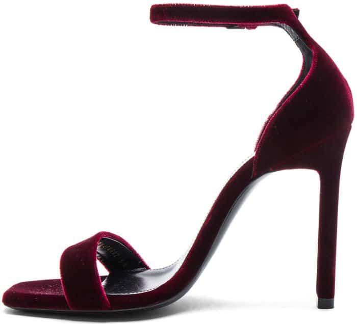 Saint Laurent "Amber" ankle-strap sandals in French burgundy velvet