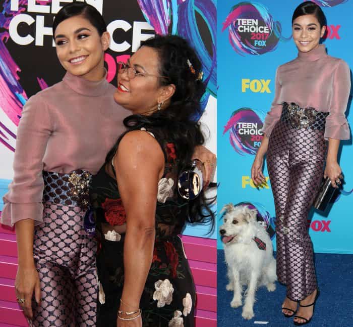 Vanessa Hudgens with mom Gina Guangco and dog Happy at the 2017 Teen Choice Awards