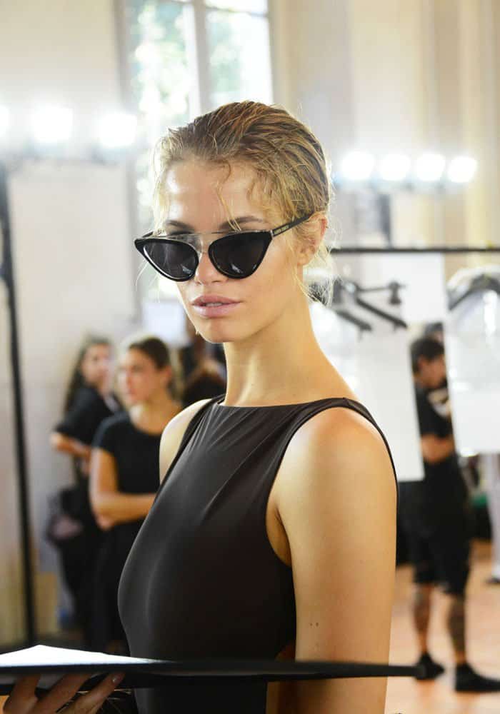 Hailey pulls an Audrey Hepburn for the cameras