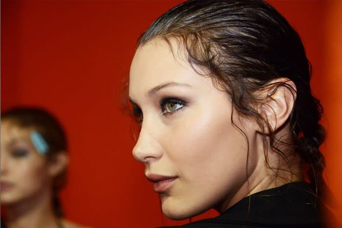Bella Hadid shows off her perfectly bronzed cheekbones and smoky eyes