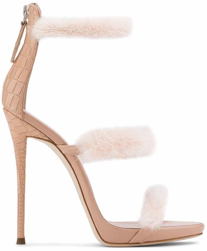 Pink leather 'Harmony Winter' sandal from Giuseppe Zanotti with mink fur