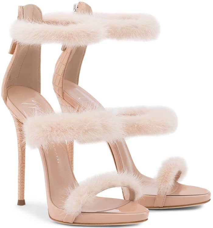 Pink leather 'Harmony Winter' sandal from Giuseppe Zanotti with mink fur