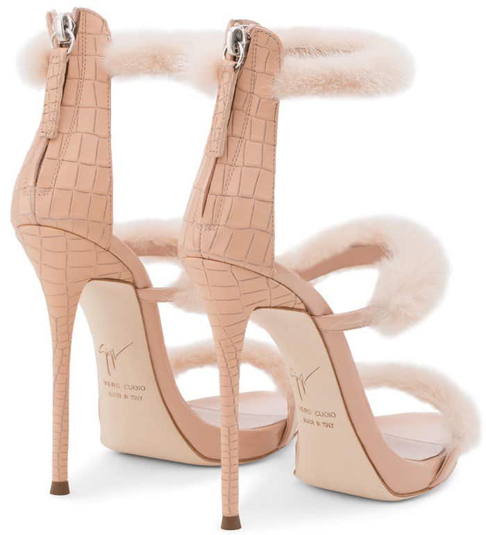 Pink leather Giuseppe Zanotti 'Harmony Winter' sandal with mink fur