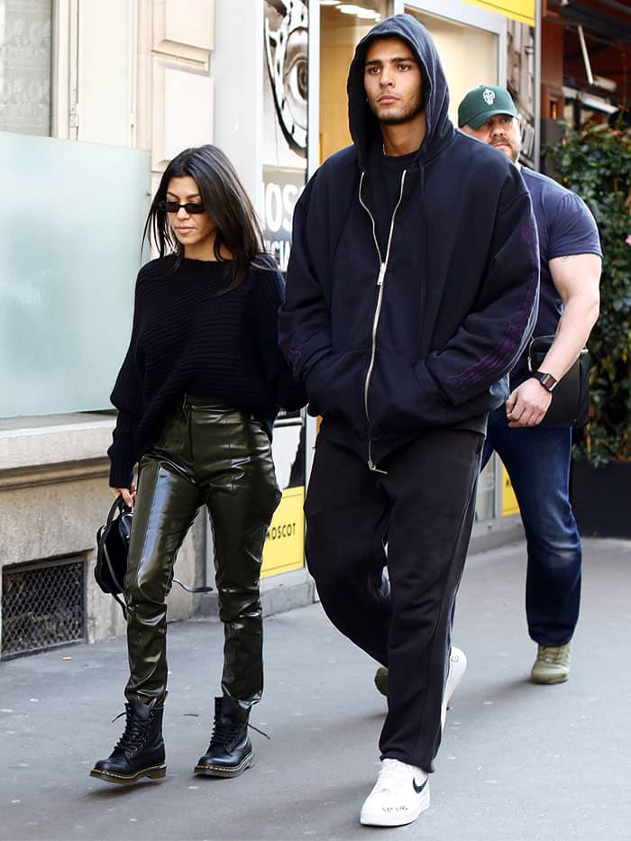 Kourtney Kardashian and boyfriend Younes Bendjima leaving the Paris Saint-German store on the Champs-Elysees Avenue in Paris, France, on September 26, 2017.