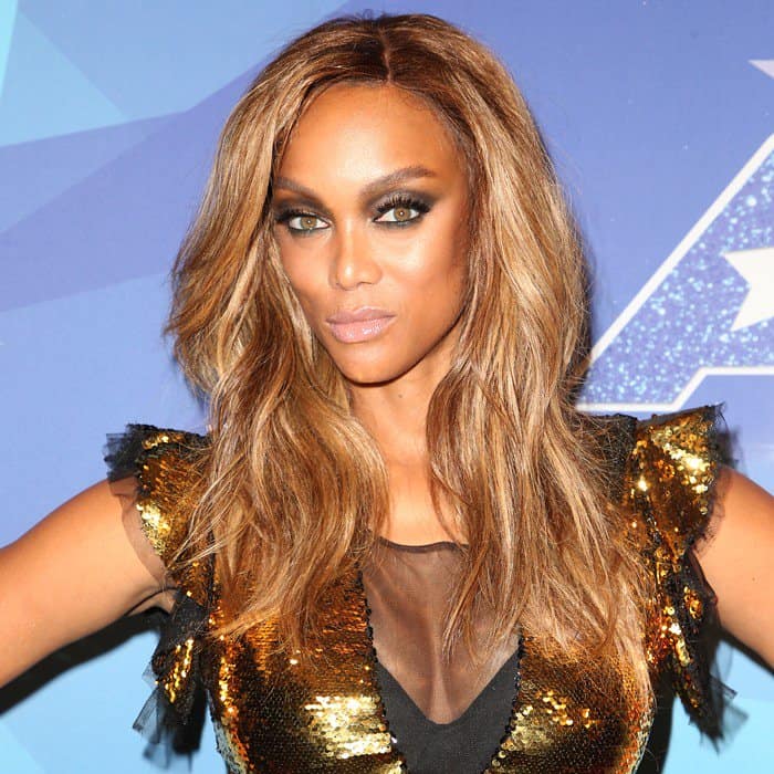 Tyra Banks sparkled in a gold sequin frock at NBC’s ‘America’s Got Talent’ Season 12 Live Show in Hollywood on September 6, 2017