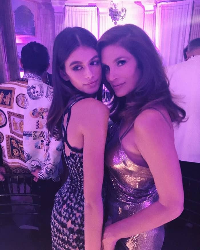 Kaia, who also walked for the show that evening, poses with her supermodel mother