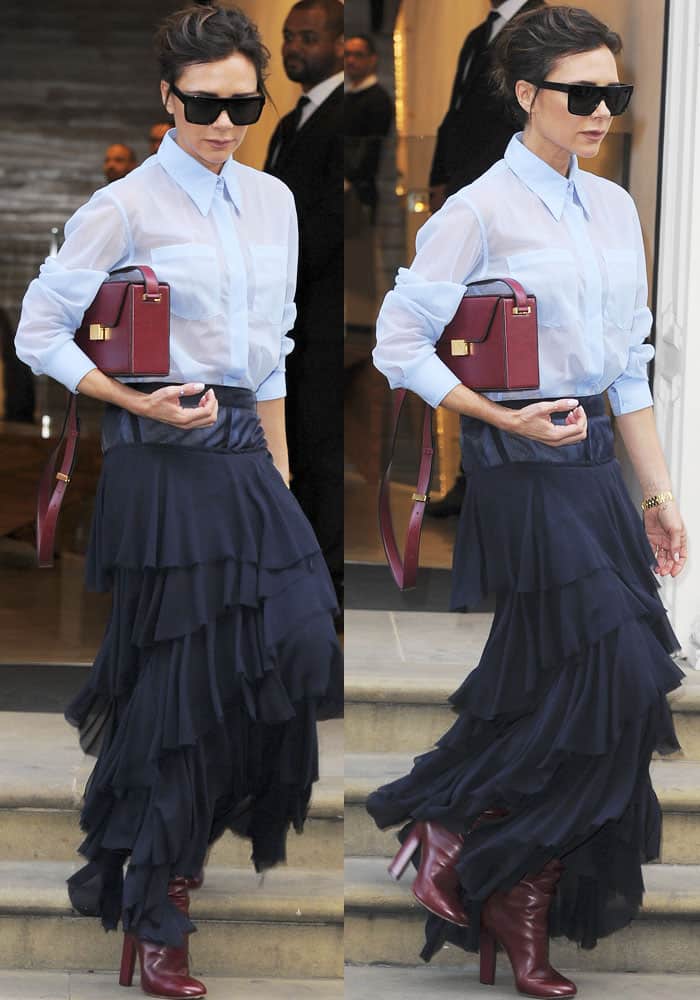 Victoria wears Victoria Beckham from head-to-toe 
