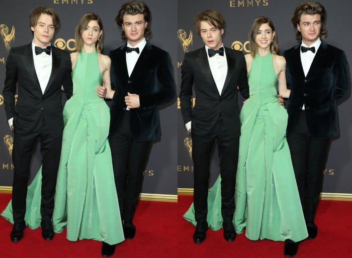 Charlie Heaton, Natalia Dyer, and Joe Keery at the 69th Emmy Awards