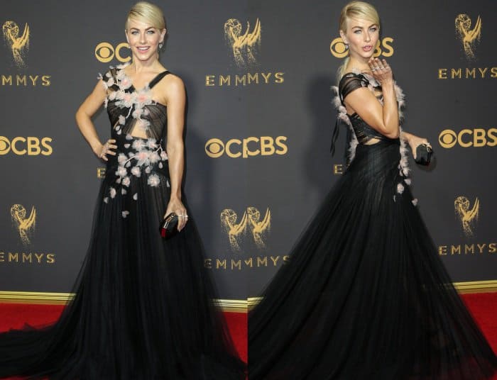 Julianne Hough wearing a Marchesa Spring 2018 gown and Aldo "Kaelah" platform sandals at the 69th Emmy Awards