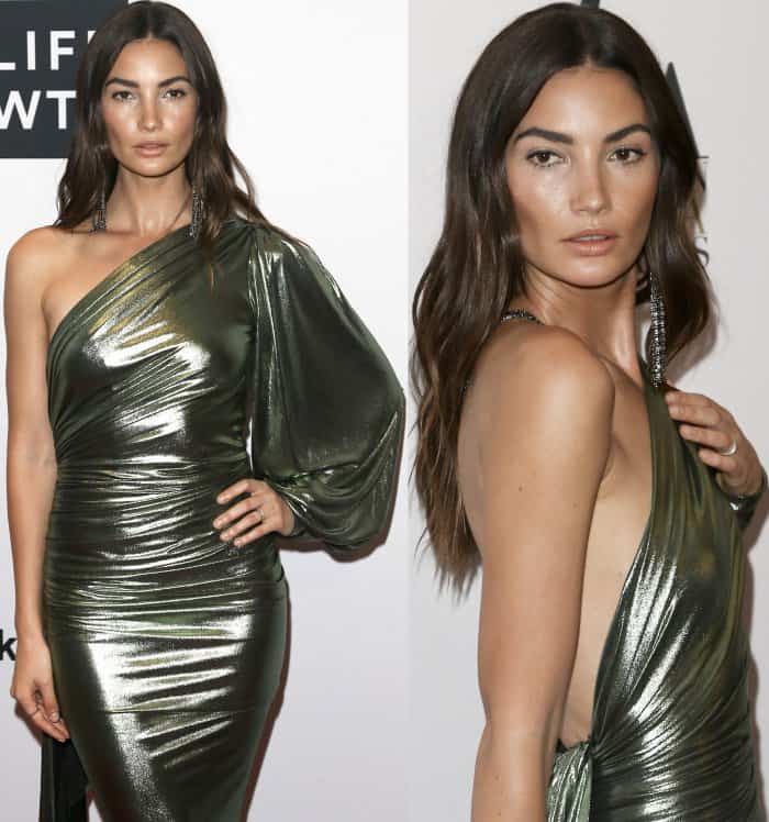 Lily Aldridge wearing an Alexandre Vauthier Fall 2017 Couture gown and Saint Laurent "Jane" sandals at the Daily Front Row's Fashion Media Awards