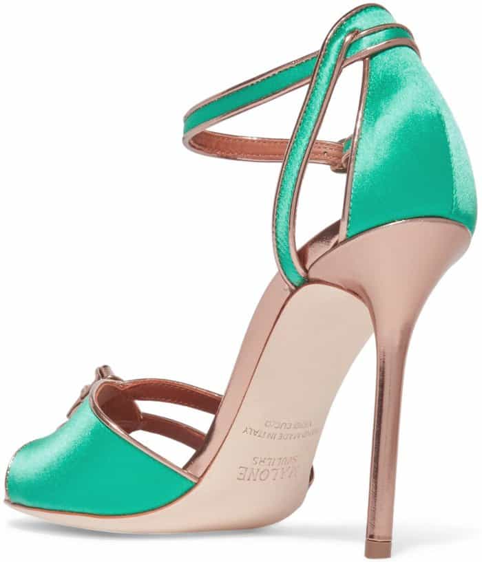 Malone Souliers "Eunice" metallic leather-trimmed satin sandals