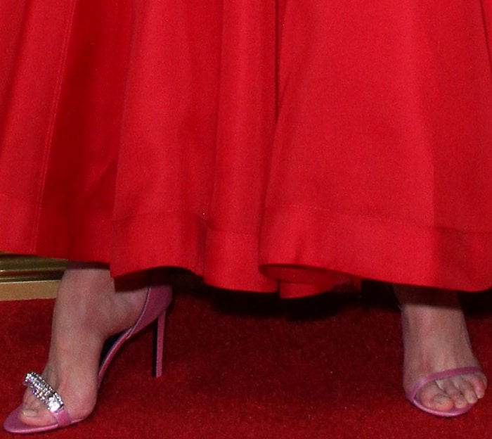 Nicole Kidman wearing Calvin Klein 205W39NYC "Camelle" crystal-embellished sandals at the 69th Emmy Awards