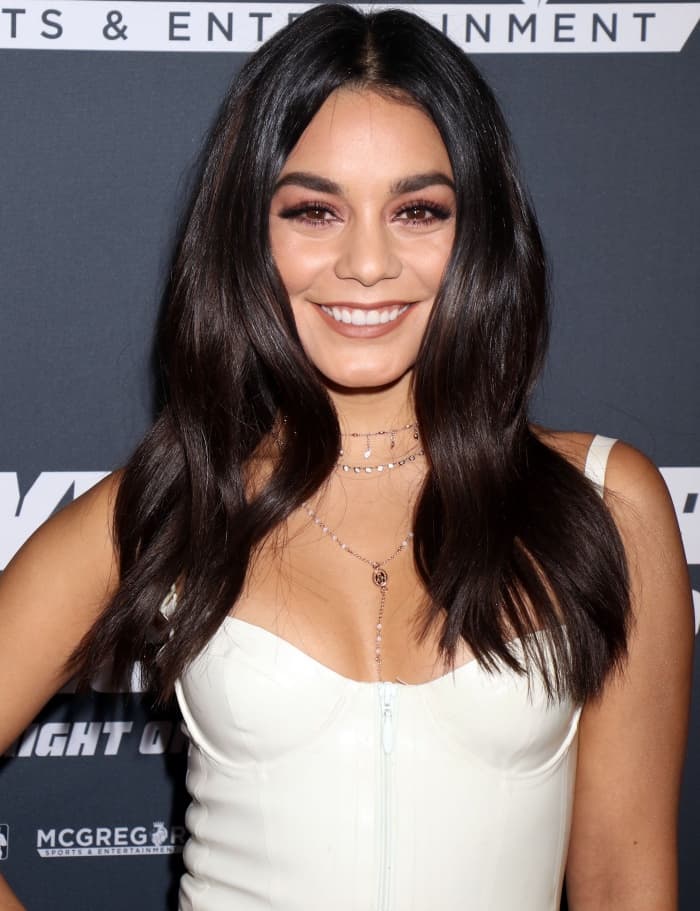 Vanessa Hudgens wearing a House of CB dress at the Mayweather vs. McGregor pre-fight VIP party