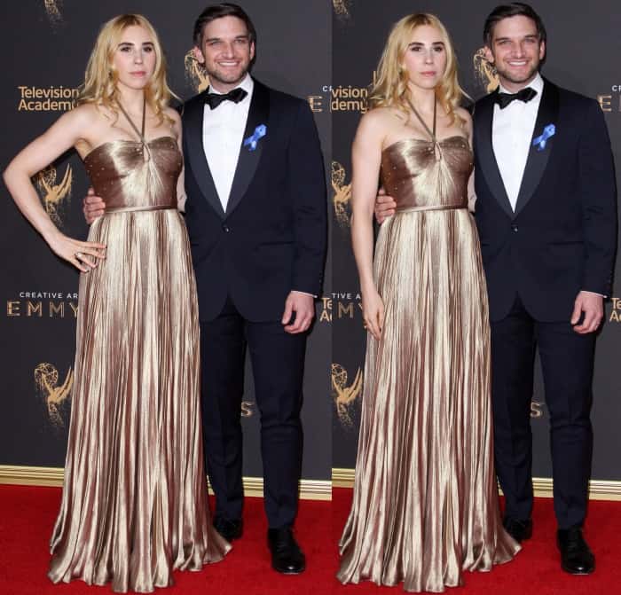 Zosia Mamet with husband Evan Jonigkeit at the 2017 Creative Arts Emmy Awards