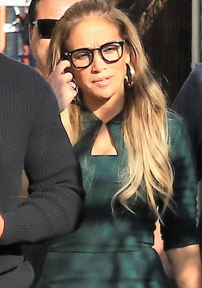 Jennifer Lopez arriving for boyfriend Alex Rodriguez's appearance on "Jimmy Kimmel Live!" in Los Angeles on October 2, 2017