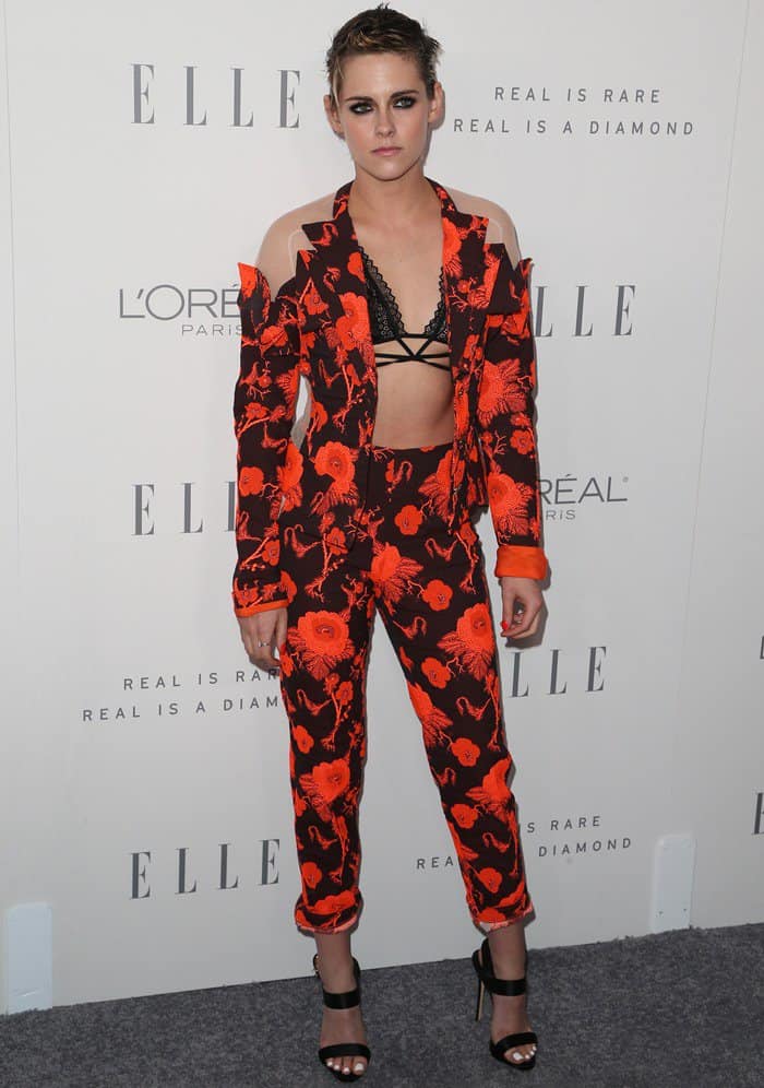 Kristen Stewart wearing an edgy suit at Elle’s Women in Hollywood Celebration at the Four Seasons Hotel in Beverly Hills, California, on October 16, 2017