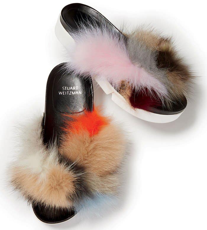 Stuart Weitzman Sublime Flat Fox Fur Slide Sandal