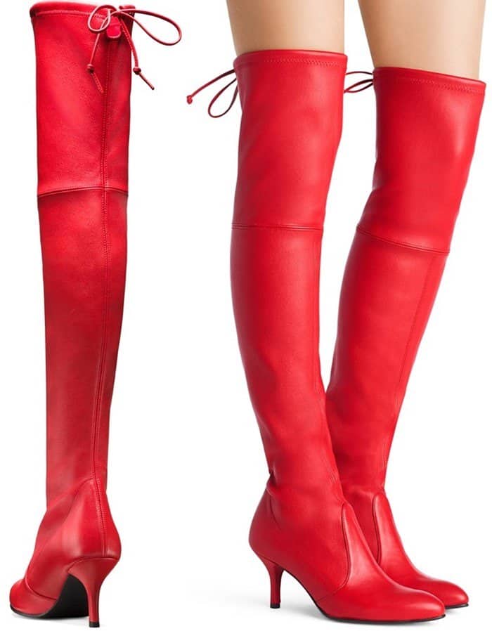 Stuart Weitzman 'Tiemodel' Over-the-Knee Boots in Red Stretch Leather