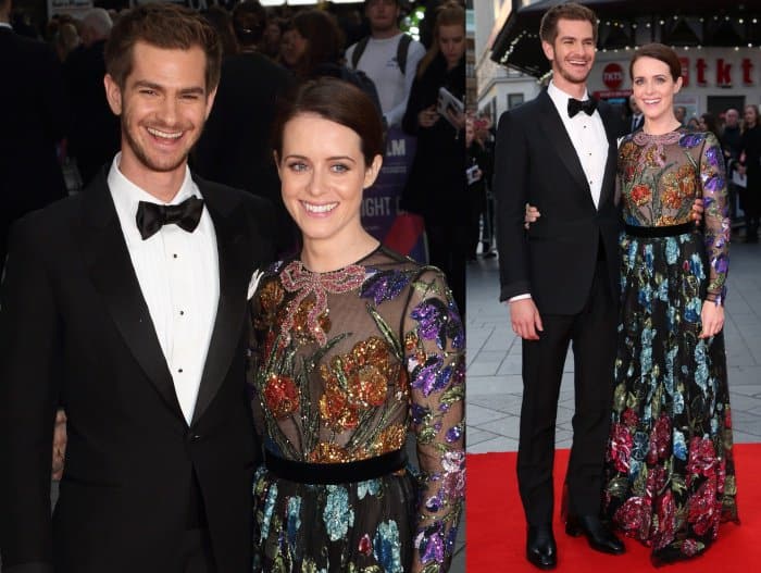 Andrew Garfield and Claire Foy at the "Breathe" premiere during the 61st BFI London Film Festival opening night gala