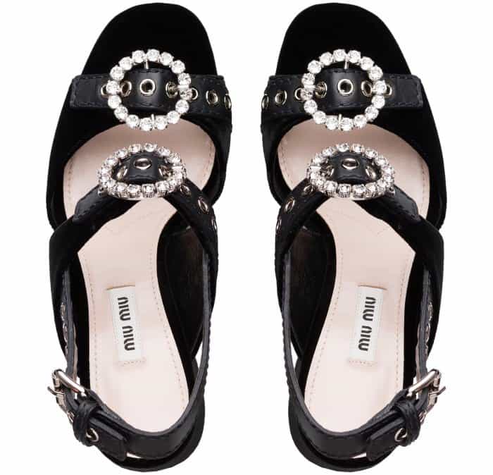 Miu Miu black velvet embellished platform sandals