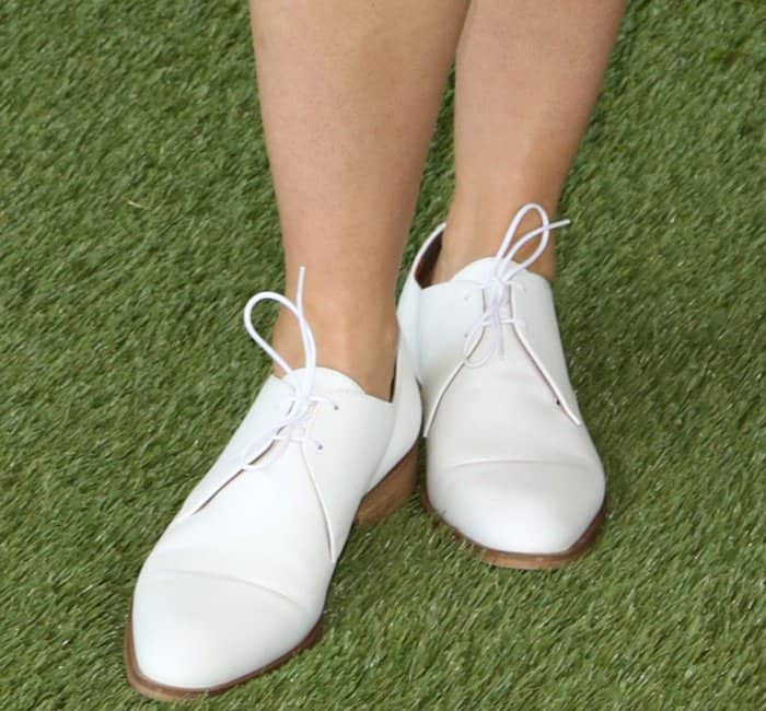 Sophia Bush wearing white lace-up dress shoes at the 8th Annual Veuve Clicquot Polo Classic