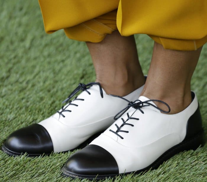 Tracee Ellis Ross wearing Stuart Weitzman "Marlon" loafers at the 8th Annual Veuve Clicquot Polo Classic