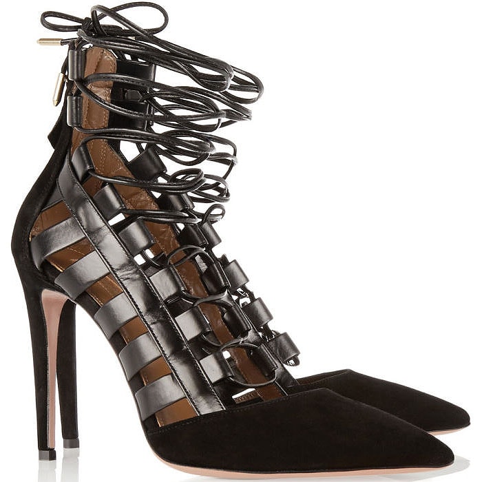 Aquazzura 'Amazon' Suede-and-Leather Lace-Up Pumps