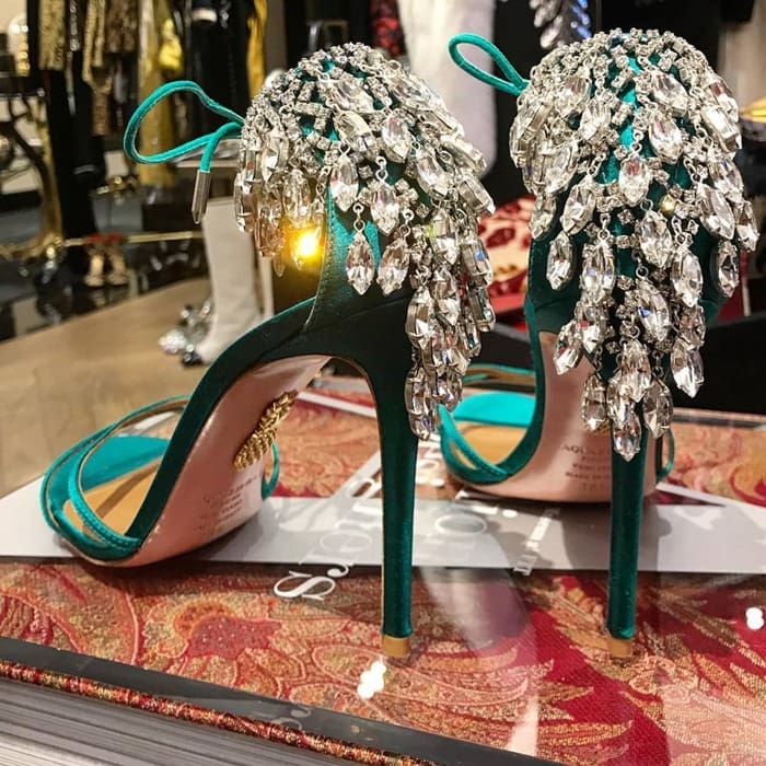 Regal Emerald Green Eden Crystal-Embellished Ankle-Tie Sandal