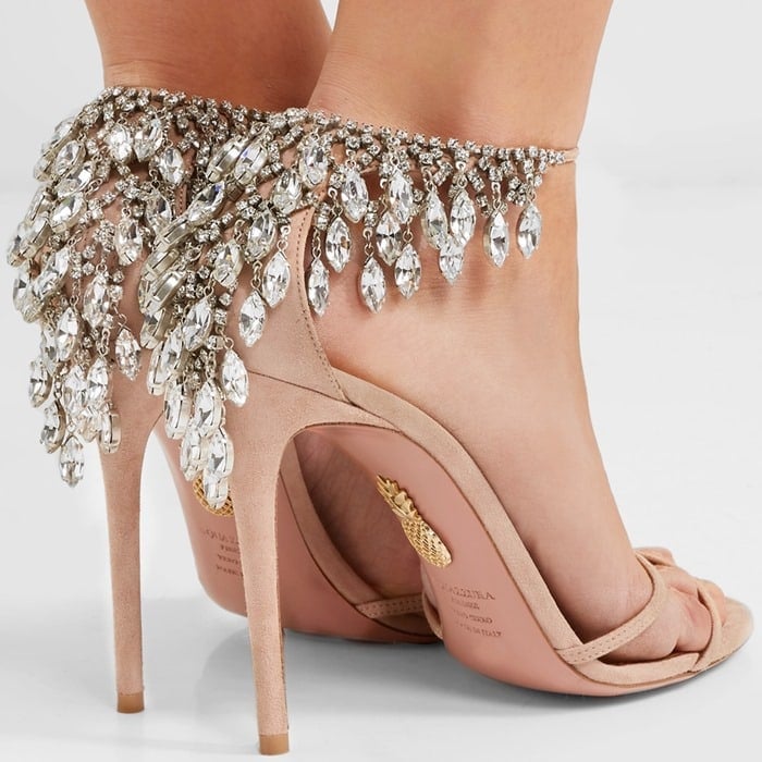 'Eden' Crystal-Embellished Ankle-Tie Sandal in Powder Pink
