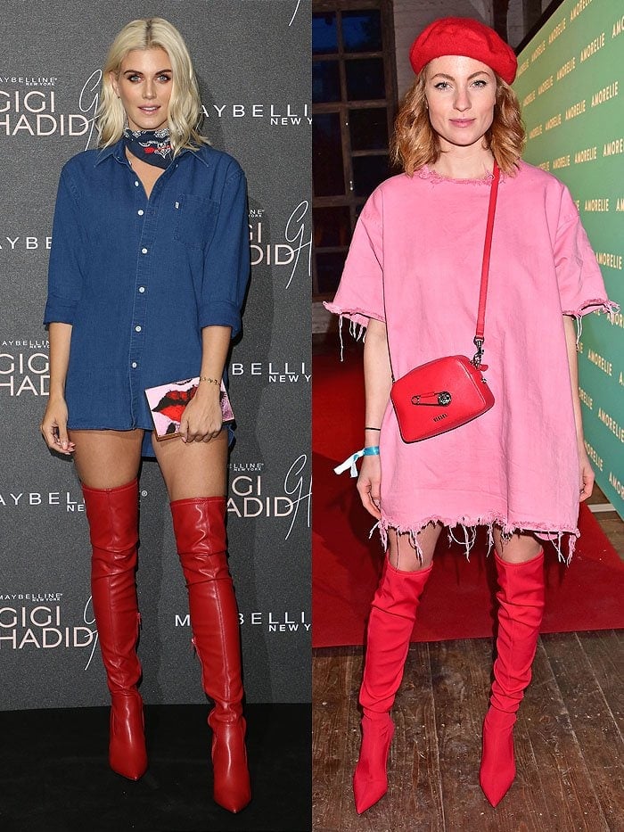 Ashley James and Lisa Banholzer in red thigh-high boots.
