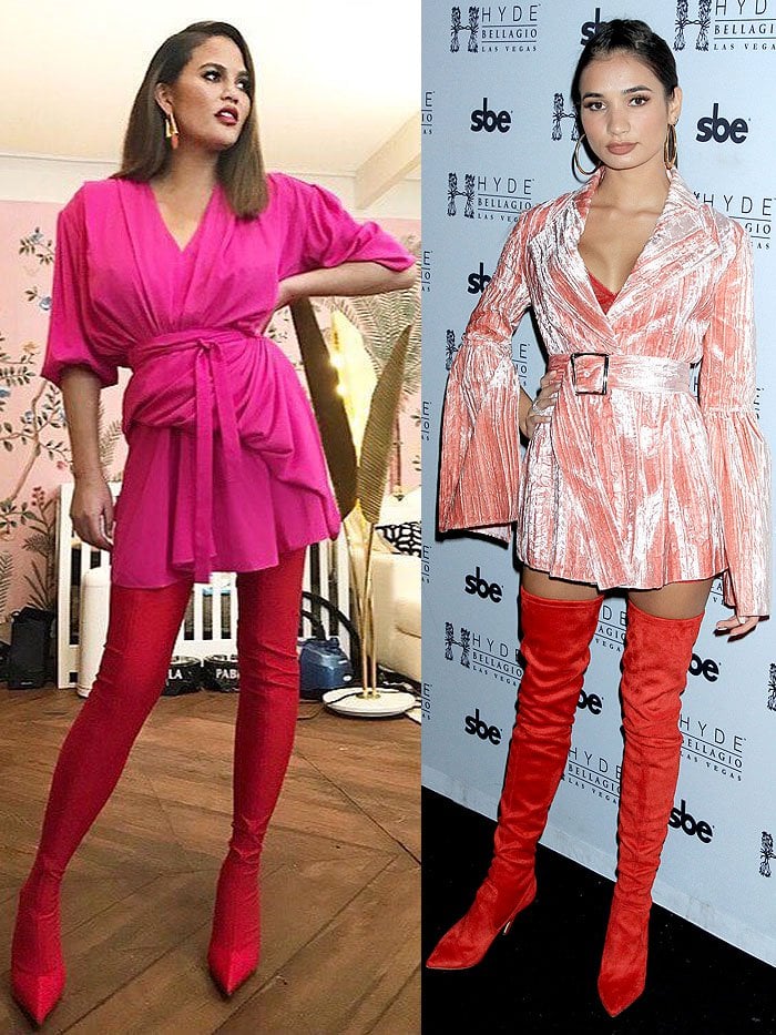 Chrissy Teigen and Pia Mia in red boots.