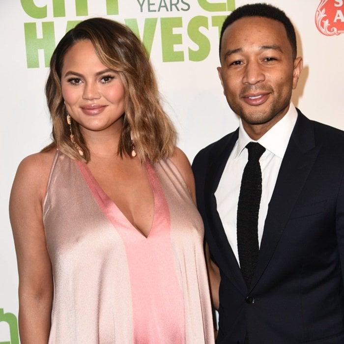 Chrissy Teigen and John Legend are all smiles as they arrive at the 2018 City Harvest Gala at Cipriani’s in New York City on April 24, 2018