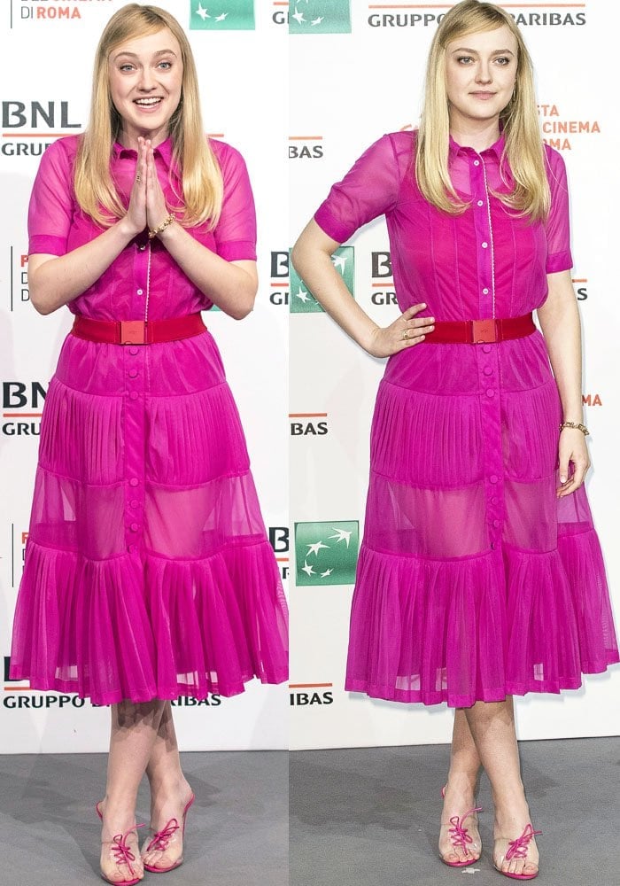 Dakota takes a page out of Elle Woods' style files in an all-pink No. 21 ensemble