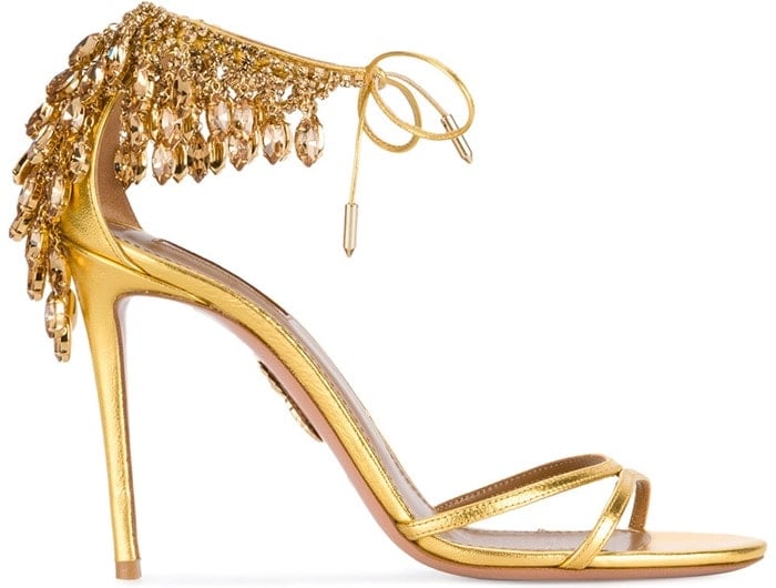 'Eden' Crystal-Embellished Ankle-Tie Sandal in Gold