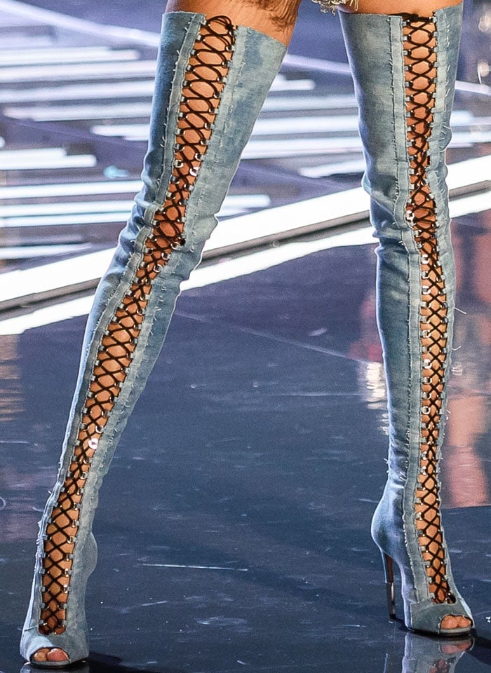 Brian Atwood mixes denim and laces for the Balmain collection