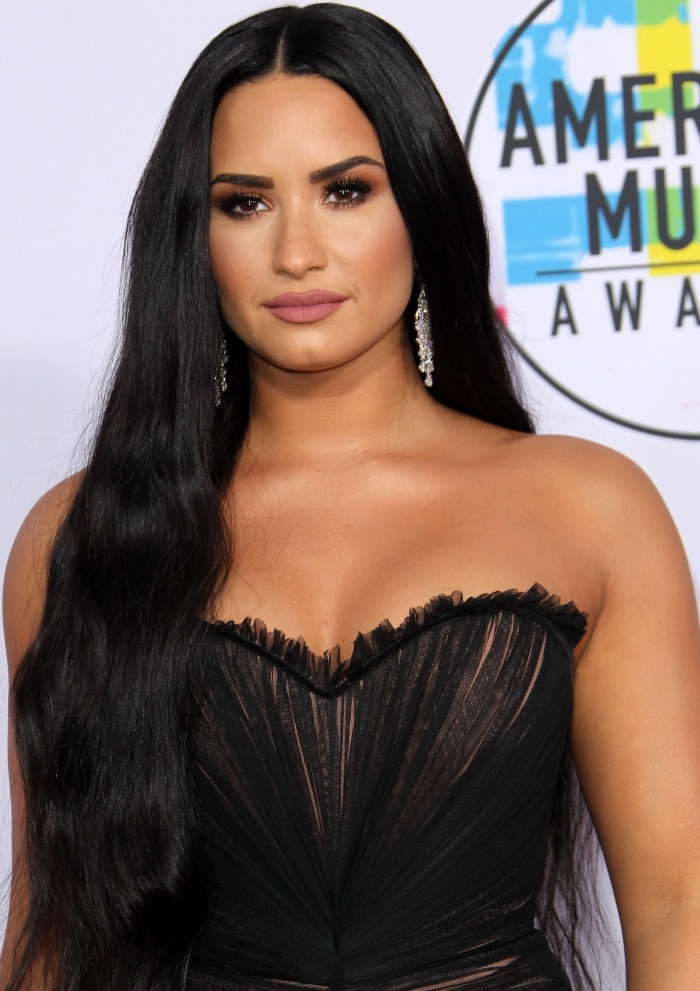 Demi Lovato wearing a black Ester Abner Spring 2018 gown at the 2017 American Music Awards