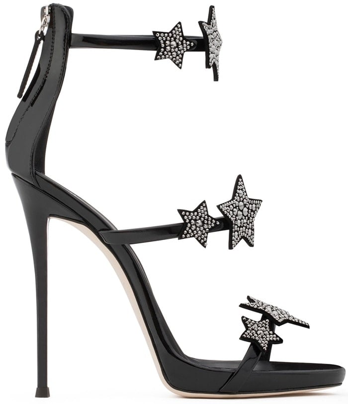 Giuseppe Zanotti 'Harmony Star' black patent sandal with three straps and stars