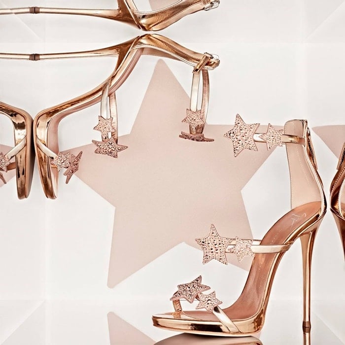 Giuseppe Zanotti 'Harmony Star' rose gold sandal with three straps and stars