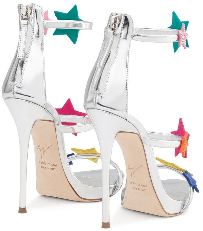 Silver Patent Leather Sandals With Multicolored Stars