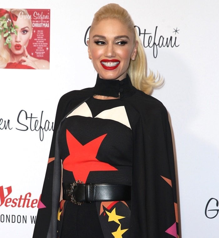 Gwen Stefani showed off her festive flair while hosting the celebrations at Westfield London’s Christmas lighting in London, England, on November 30, 2017