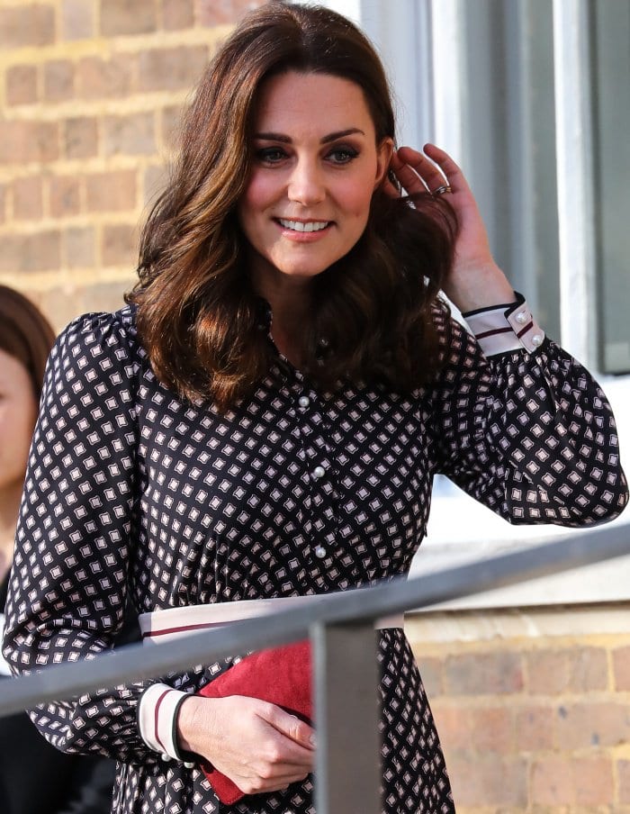 Kate Middleton wearing a Kate Spade New York Resort 2018 dress while visiting the Foundling Museum in London