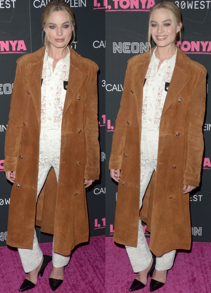 Margot Robbie wearing head-to-toe Calvin Klein 205W39NYC at the "I, Tonya" screening in New York City