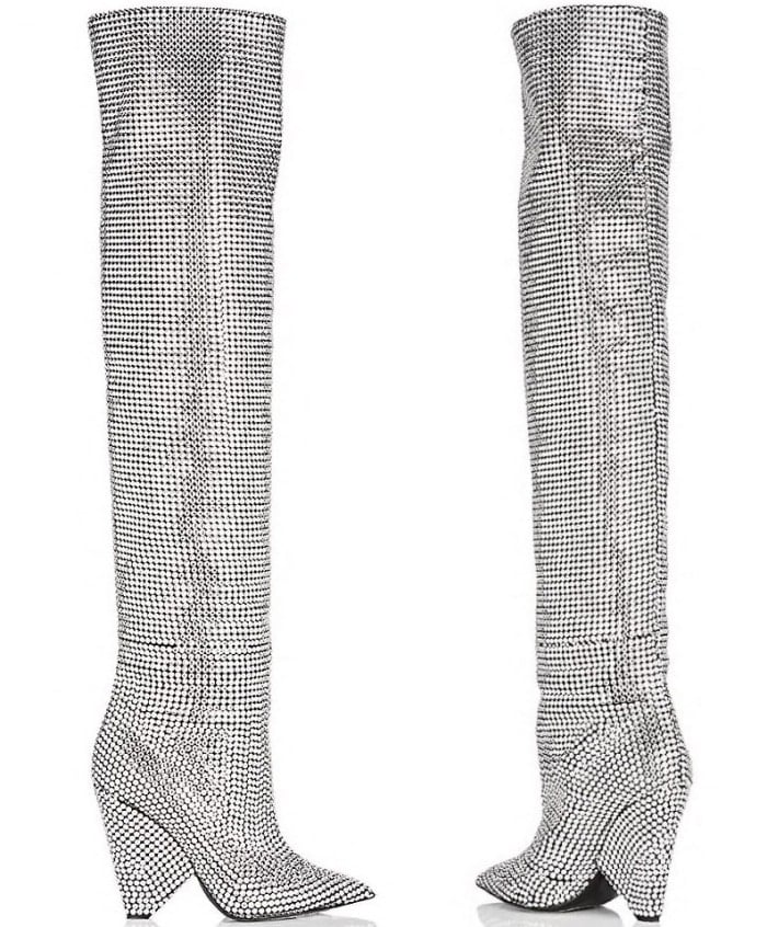 Saint Laurent "Niki" crystal-embellished over-the-knee boots