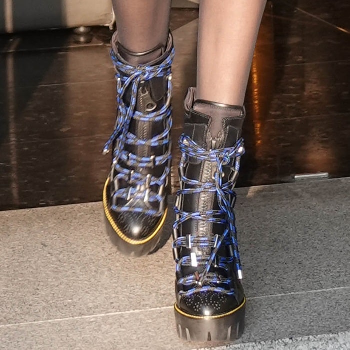 Bella Hadid wearing Dsquared2 Techno Cord Platform Boots 